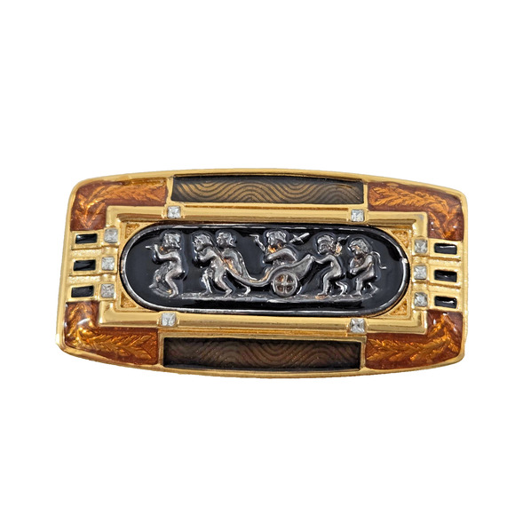 Signed Edgar Berebi Hapsburg Palace Gold Tone Metal Enameled Brooch Ltd Ed - Picture 1 of 8